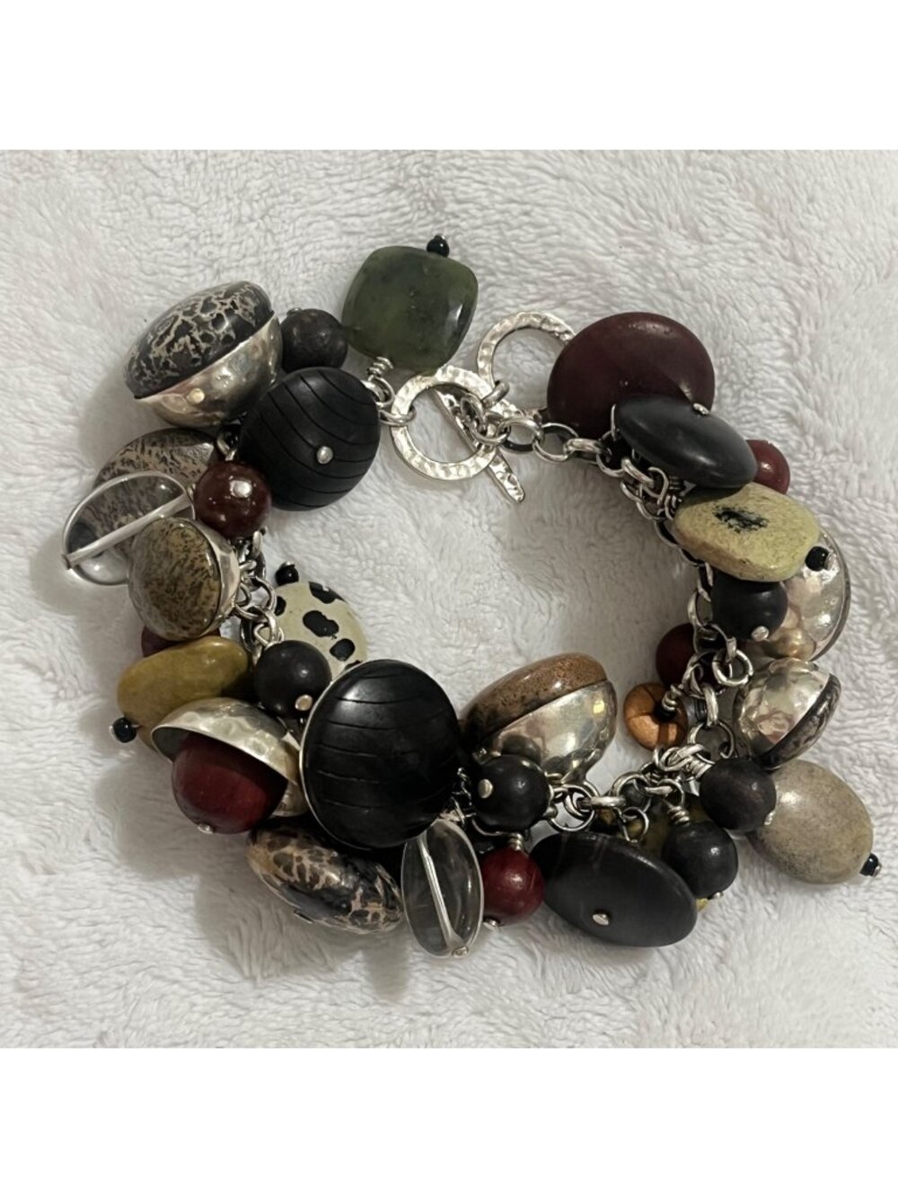 Rare Silpada B2003 925 Silver Serpentine Chalcedony Wood Cha Cha Bracelet